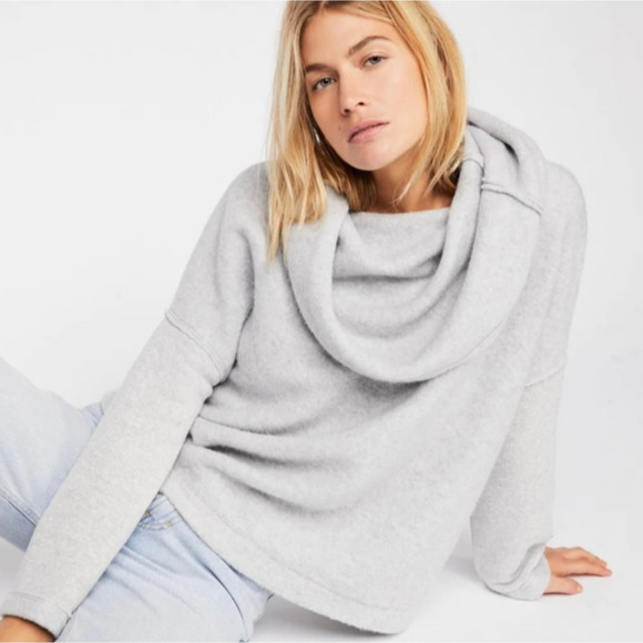 Free People Huntington Oversized Pullover Womens S Cowl Neck Sweatshirt Tulip - Picture 2 of 16
